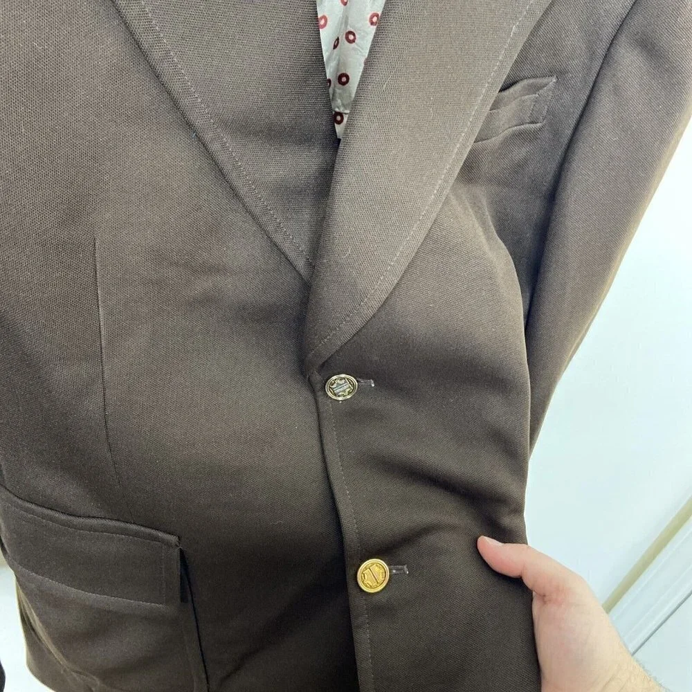 Vintage Sears 70s Disco Polyester Men‎ 40 Brown Blazer Sports Coat Hipster